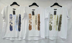 Stroke Flower Cotton High Low T-shirt