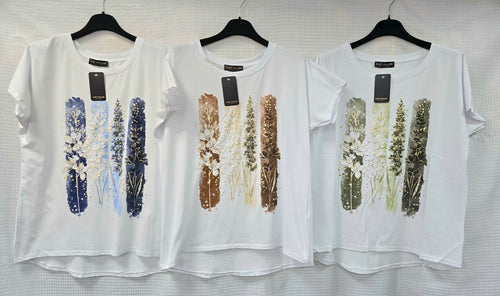 Stroke Flower Cotton High Low T-shirt