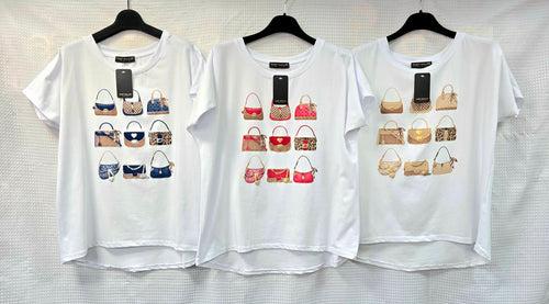 Handbag Cotton Printed high low Tshirt