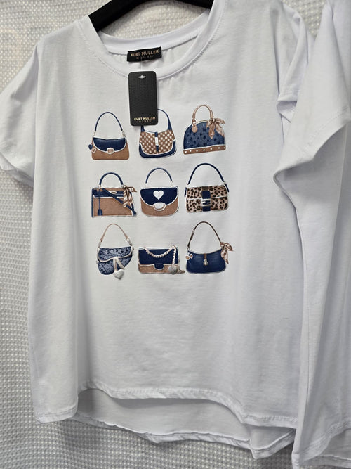 Handbag Cotton Printed high low Tshirt