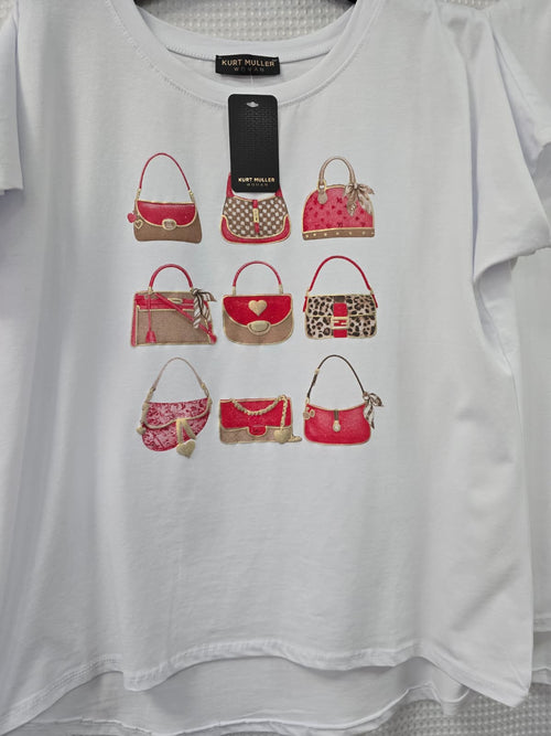 Handbag Cotton Printed high low Tshirt