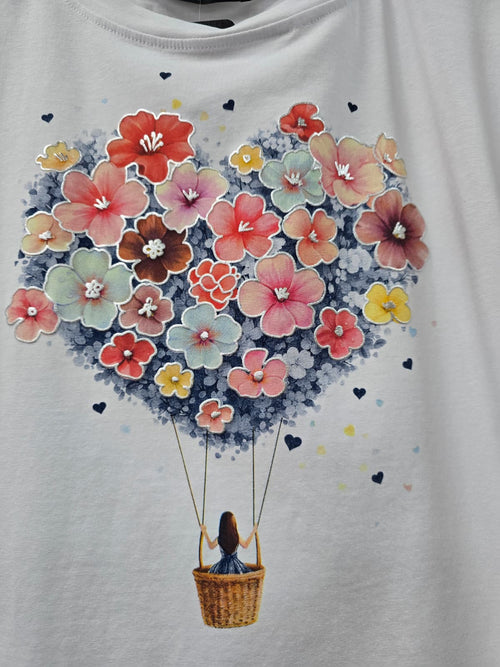 Floral Balloon Cotton High Low T-shirt