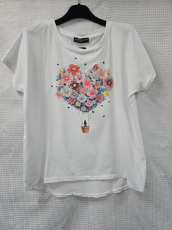 Floral Balloon Cotton High Low T-shirt