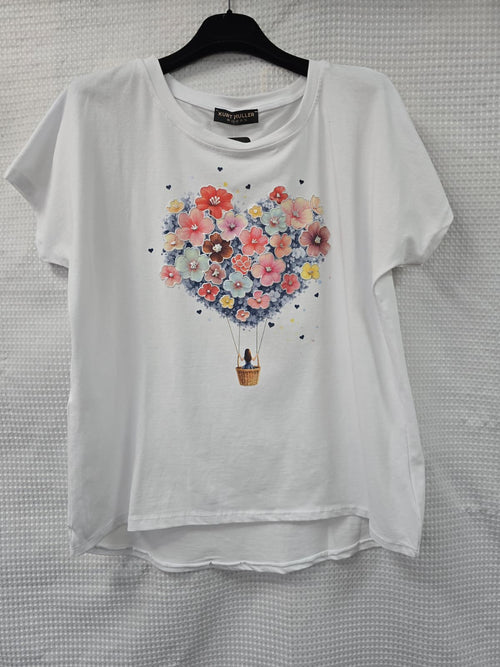 Floral Balloon Cotton High Low T-shirt