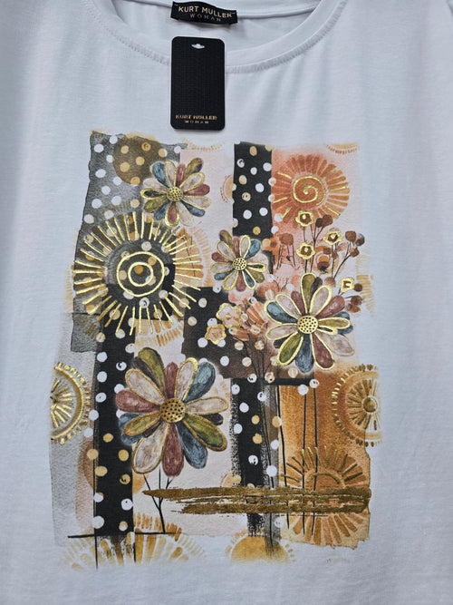 Golden Flower Cotton high Low T-shirt