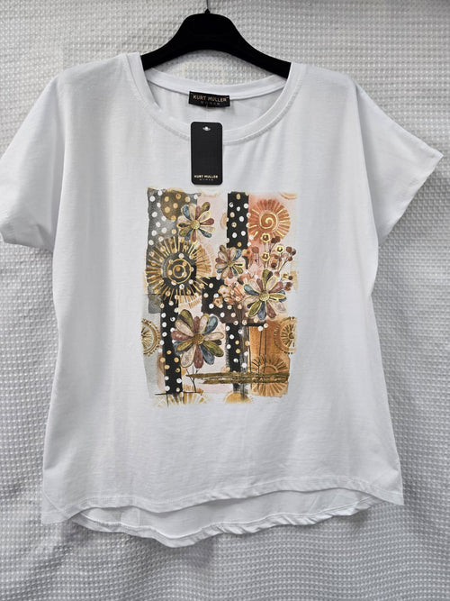 Golden Flower Cotton high Low T-shirt