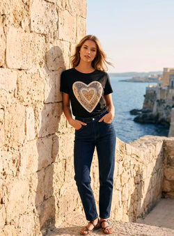 Lace Gold Heart Cotton T-shirt