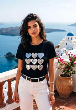 Pearl Heart Embroidery Cotton T-shirt