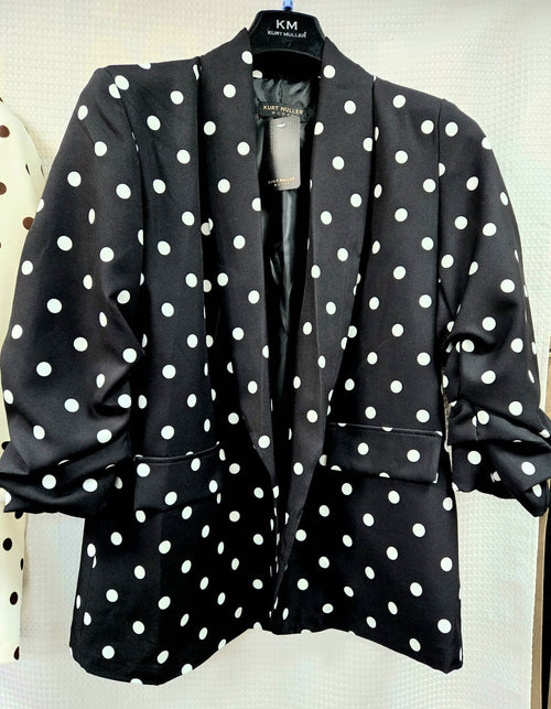 Polka Dot Rouched sleeve Blazer