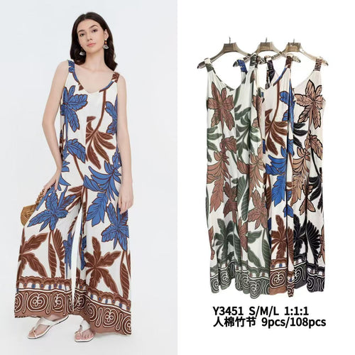 Large Leaf Wide Leg Jumpsuit