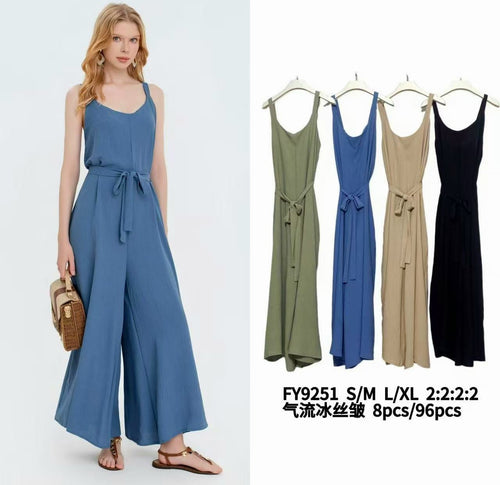 Plain Tie Belt Wide Leg Jumpsuit