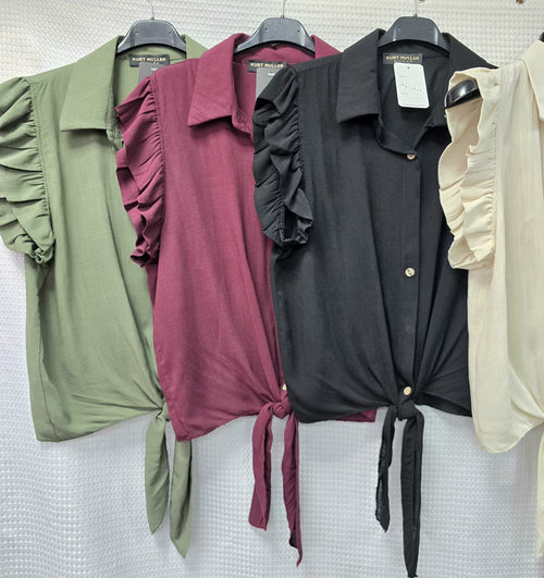 Plain Ruffle Edge Tie Top