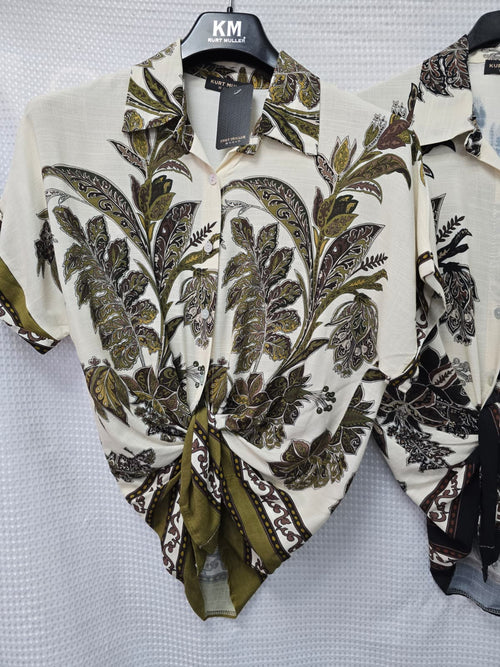 Palm Print Tie Blouse