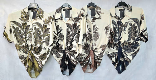 Palm Print Tie Blouse