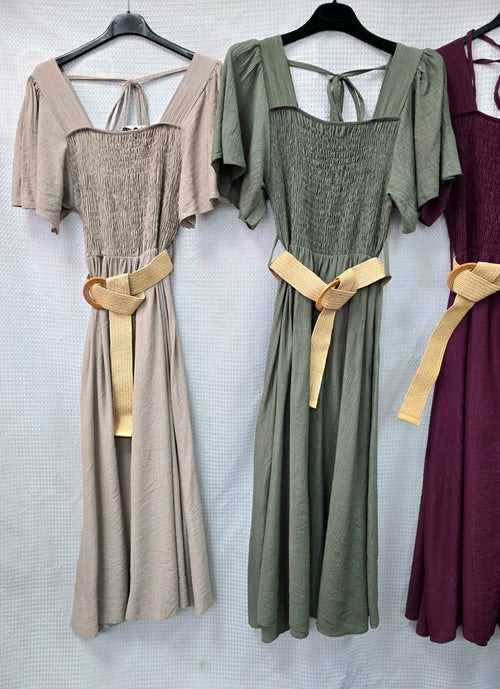 Emily Tencel Rouched Tie Back Maxi Dress
