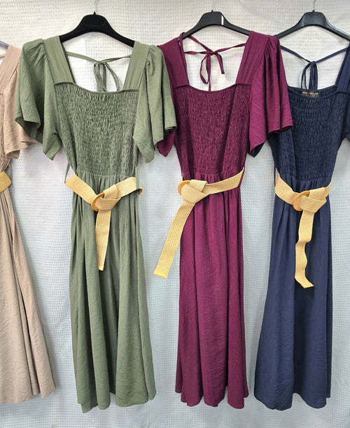 Emily Tencel Rouched Tie Back Maxi Dress
