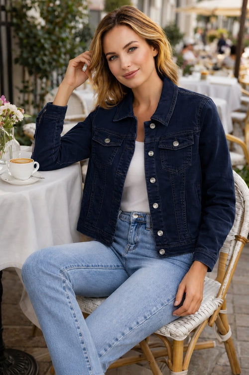 Navy Voggo Cotton Bi-stretch Denim Jacket