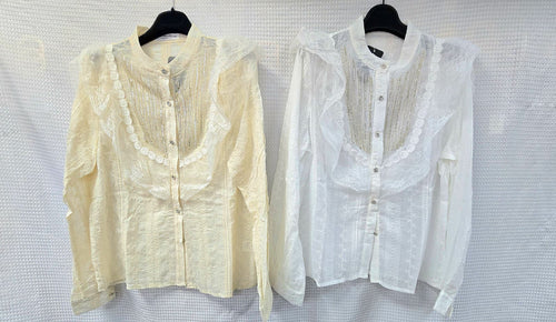 Diamante Button Frill Lace Shirt