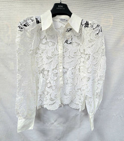 Sequin Cut Out Lace Crochet Shirt