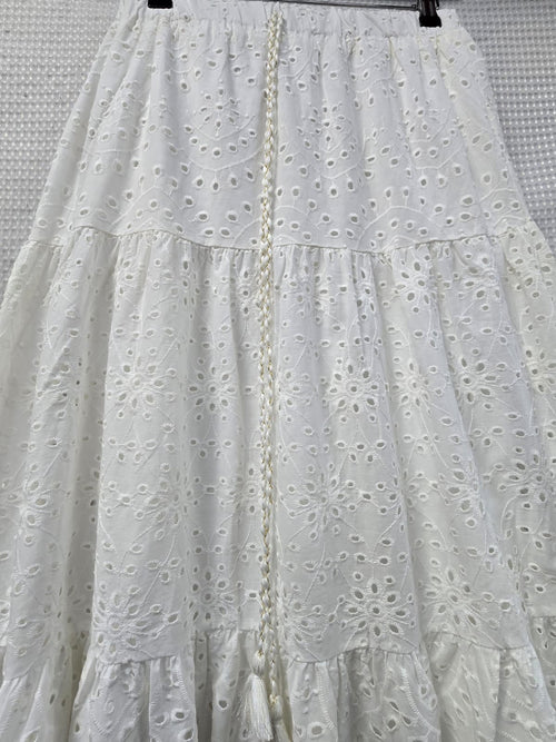 Cotton Crochet Tier Panel Maxi Skirt