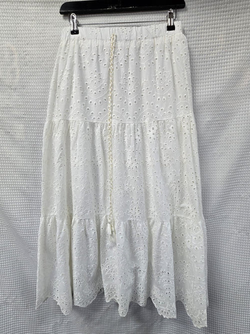 Cotton Crochet Tier Panel Maxi Skirt