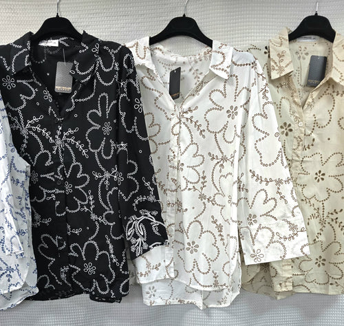 Embroidery Cut Out Daisy Cotton Shirt