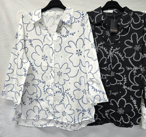 Embroidery Cut Out Daisy Cotton Shirt