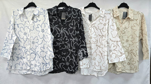 Embroidery Cut Out Daisy Cotton Shirt