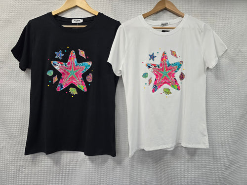 Sequin Sea Star Cotton Crew T-shirt