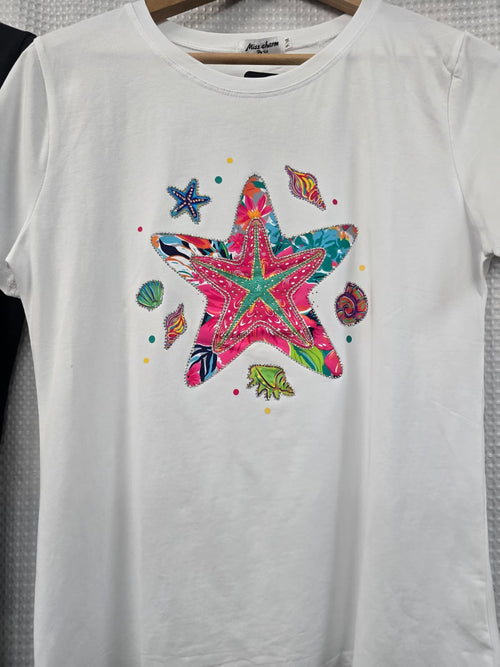 Sequin Sea Star Cotton Crew T-shirt