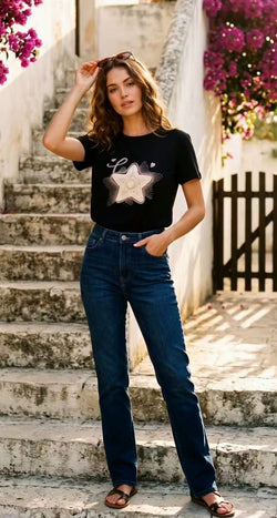 Crochet Sequin Pearl Star T-shirt