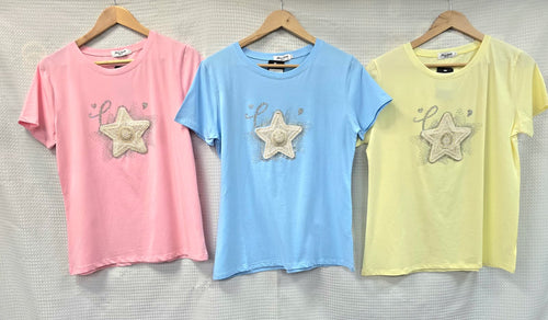 Crochet Sequin Pearl Star T-shirt