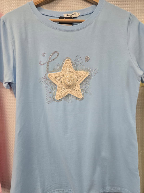 Crochet Sequin Pearl Star T-shirt