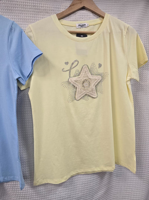 Crochet Sequin Pearl Star T-shirt