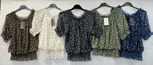 Polka Dot Bardot Chiffon Top