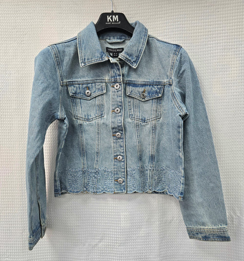 Cotton Light Wash Embroidery Hem Denim Jacket