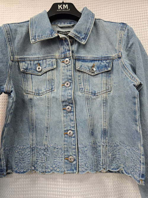 Cotton Light Wash Embroidery Hem Denim Jacket