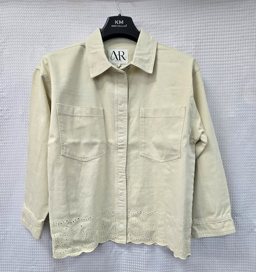 Beige Embroidery 2 Pocket Denim Jacket