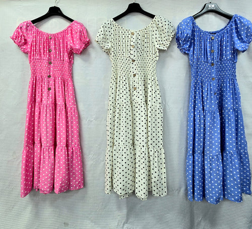 PRE ORDER 29TH JUNE- Priya Polka Dot Midi Bardot Dress