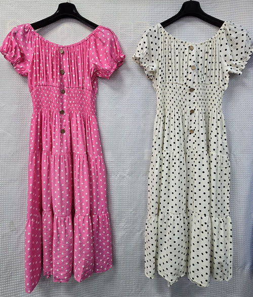 PRE ORDER 29TH JUNE- Priya Polka Dot Midi Bardot Dress