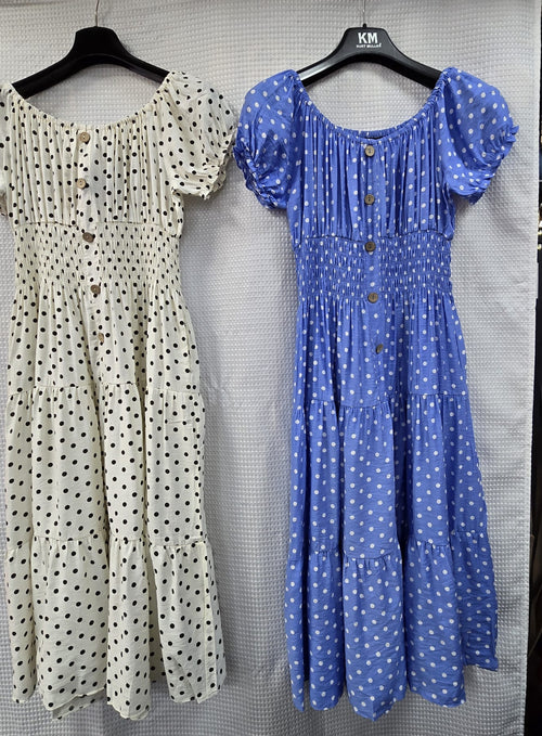 PRE ORDER 29TH JUNE- Priya Polka Dot Midi Bardot Dress