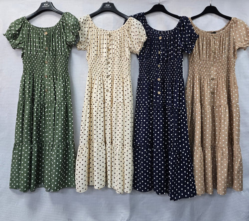 PRE ORDER 29TH JUNE- Priya Polka Dot Midi Bardot Dress