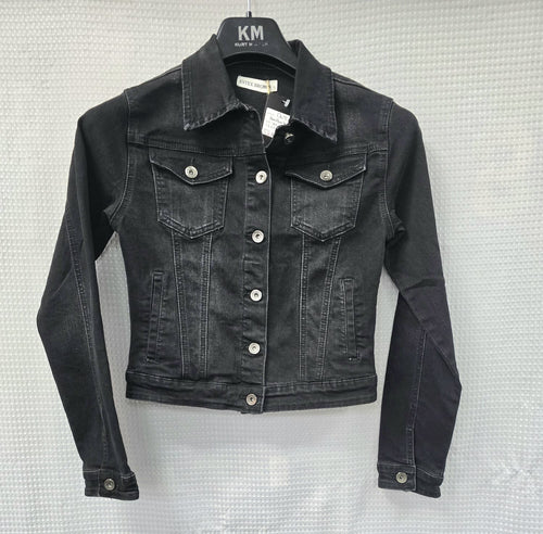 Black Washed Denim Cotton Stretch Jacket
