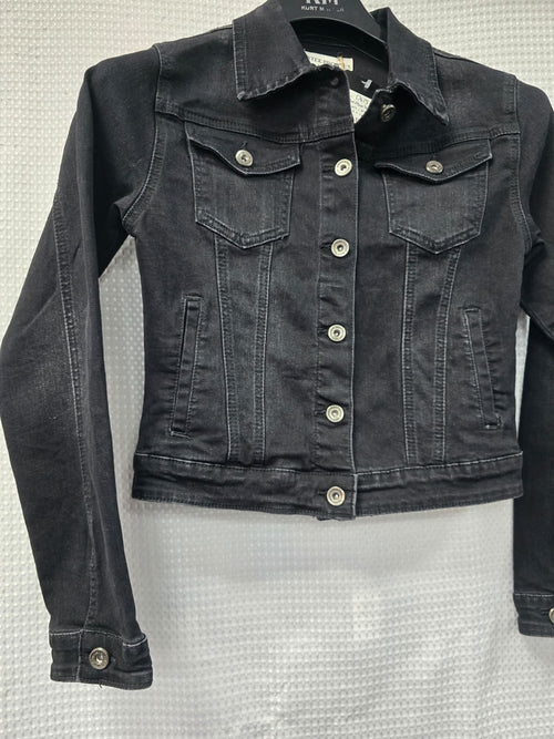 Black Washed Denim Cotton Stretch Jacket