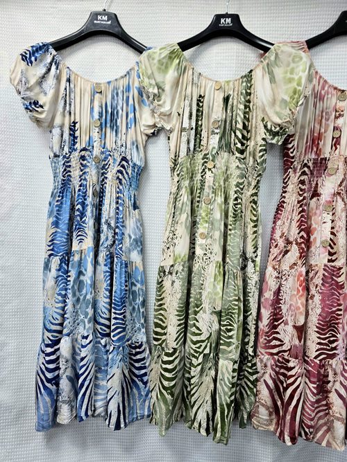 Tanya Printed Bardot Midi Dress