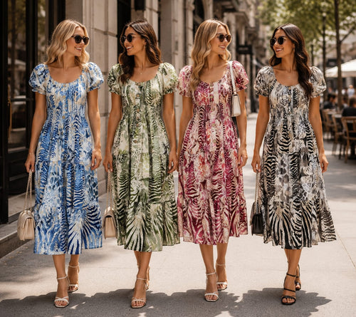 Tanya Printed Bardot Midi Dress