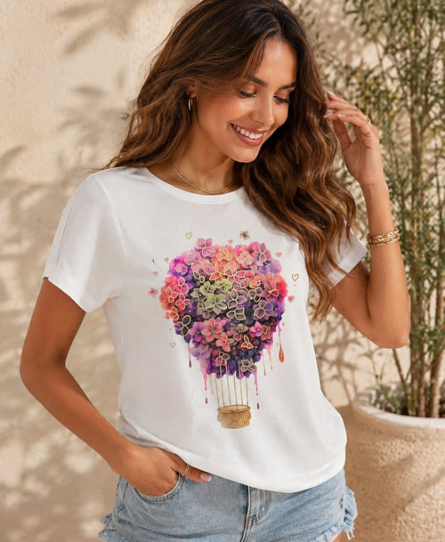 Floral Balloon Cotton High Low T-shirt
