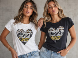 Crystal Heart Embellished Animal Cotton T-shirt