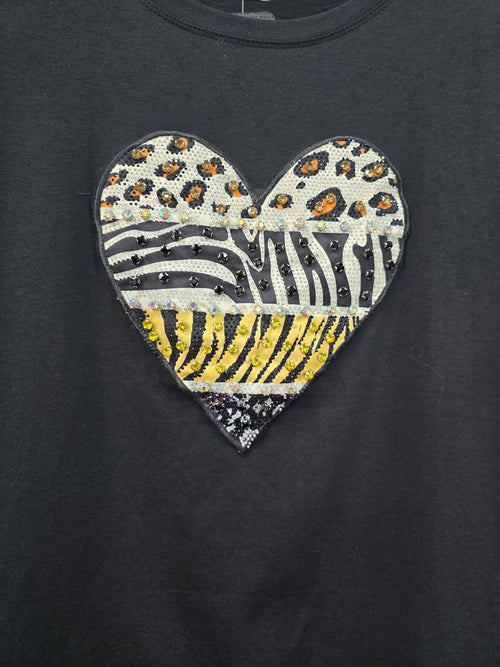 Crystal Heart Embellished Animal Cotton T-shirt