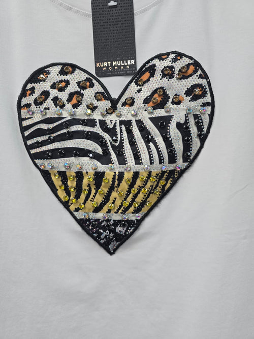Crystal Heart Embellished Animal Cotton T-shirt